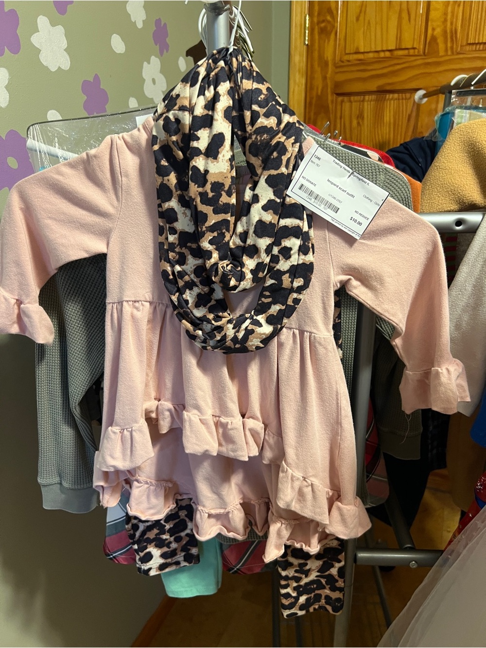 Girls' Pink Ruffle Tunic and Leopard Infinity Scarf Set